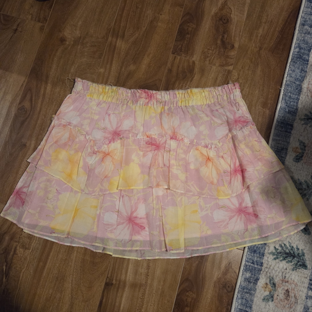 LoveShackFancy Pink and Yellow Floral Mini Skirt